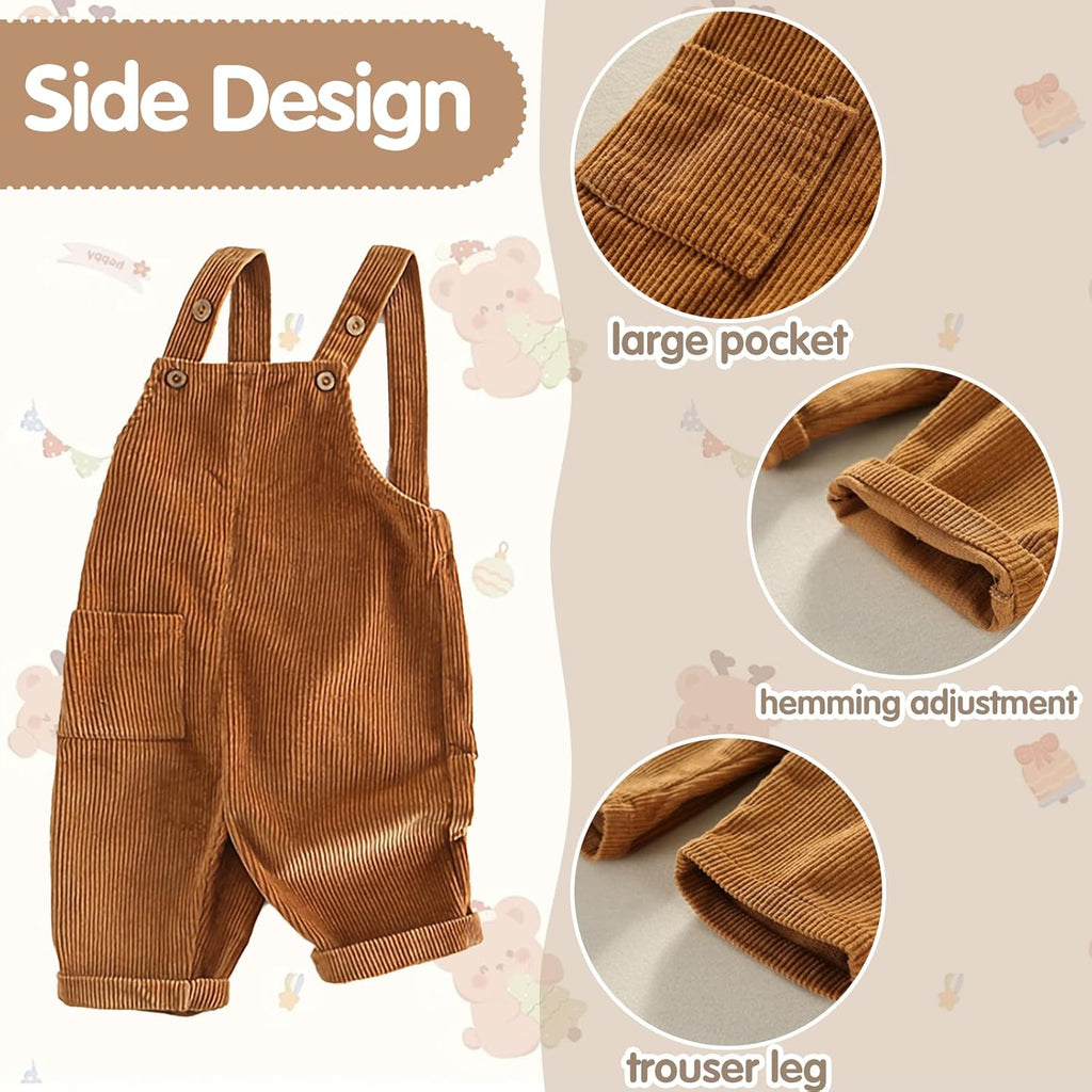 Toddler Boy Girl Soft Corduroy Suspender Pants Kids Overalls Loose Retro Adjustable button overalls