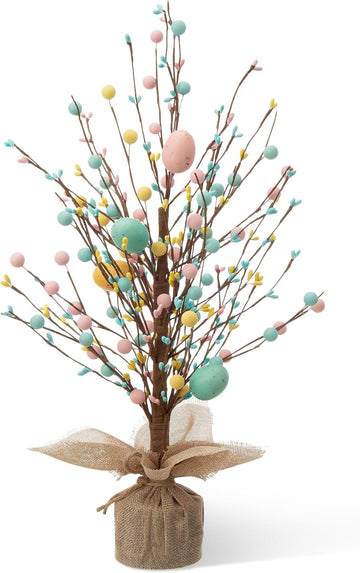 Easter Eggs Table Tree with Burlap Base Decorative Table Tree Decor for Spring Easter Party Supplies Props,18" H