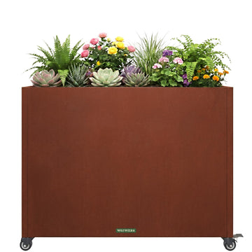 36" L x 12" W x 27" H Corten Steel Planter Box with Wheels