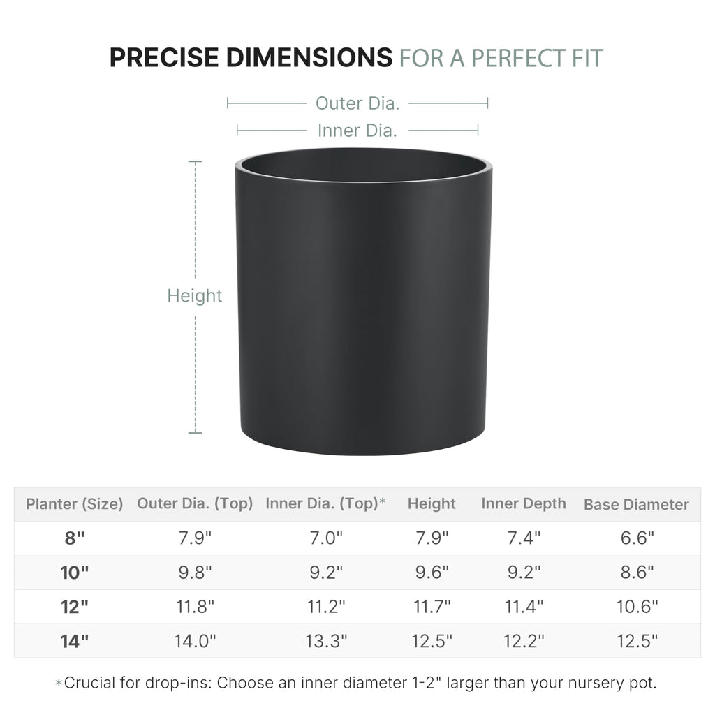 8 Inch Fiberstone Planter - Lightweight Modern Cylinder Plant Pot with Drainage Hole & Plug, Indoor Outdoor Use