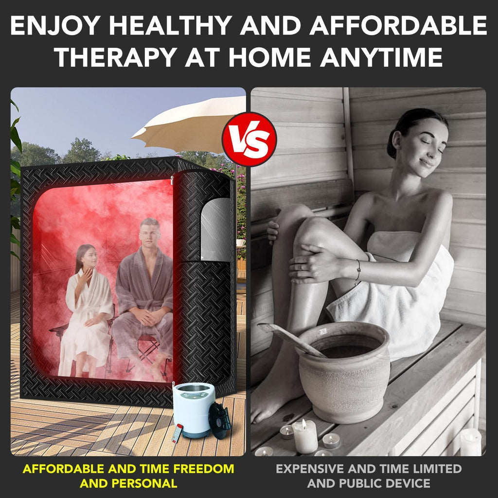 Double Infrared Steam Sauna, Portable Infrared Sauna, Enlarged Size and Two 3L Steamers, Two Upgrade Chairs