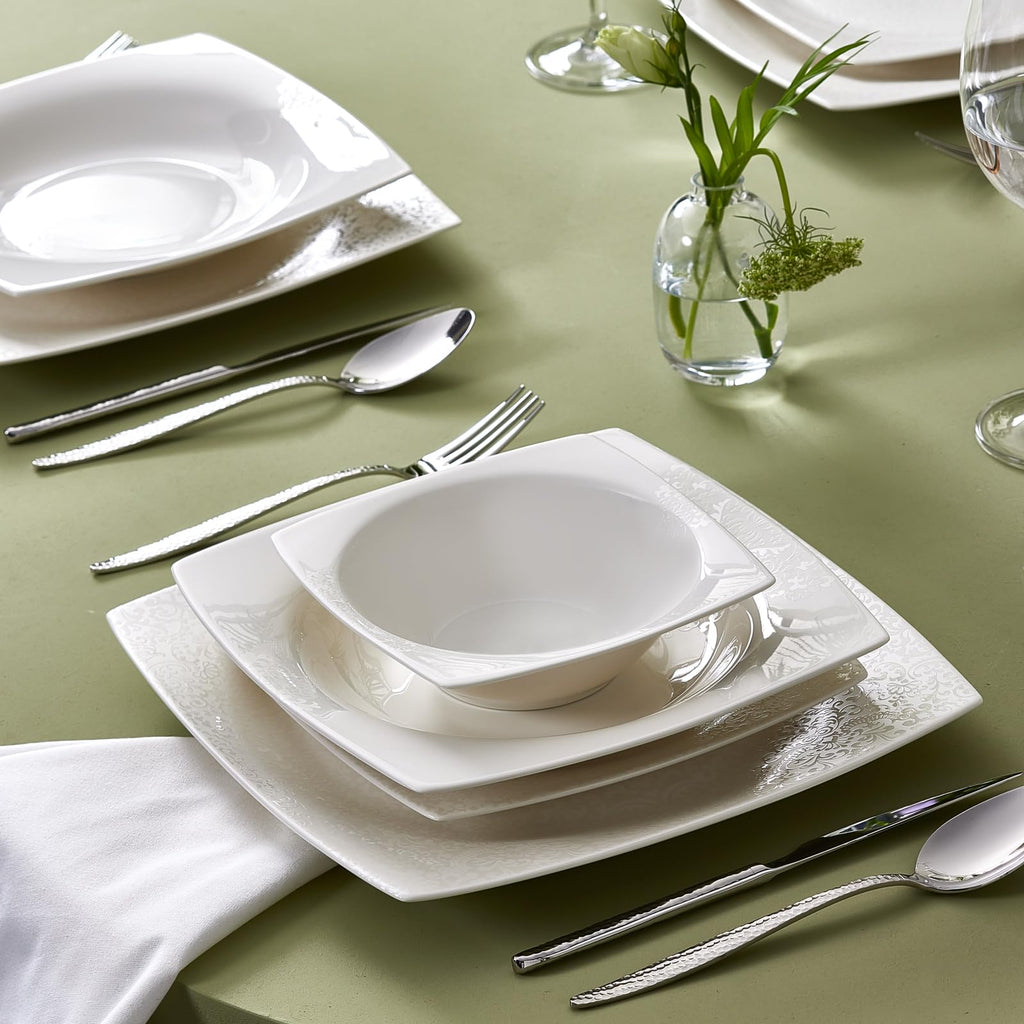 Flava Bone China Dinnerware Set for 6, 24-Piece White Dinner Set, Lightweight & Durable Fine Bone China Plates