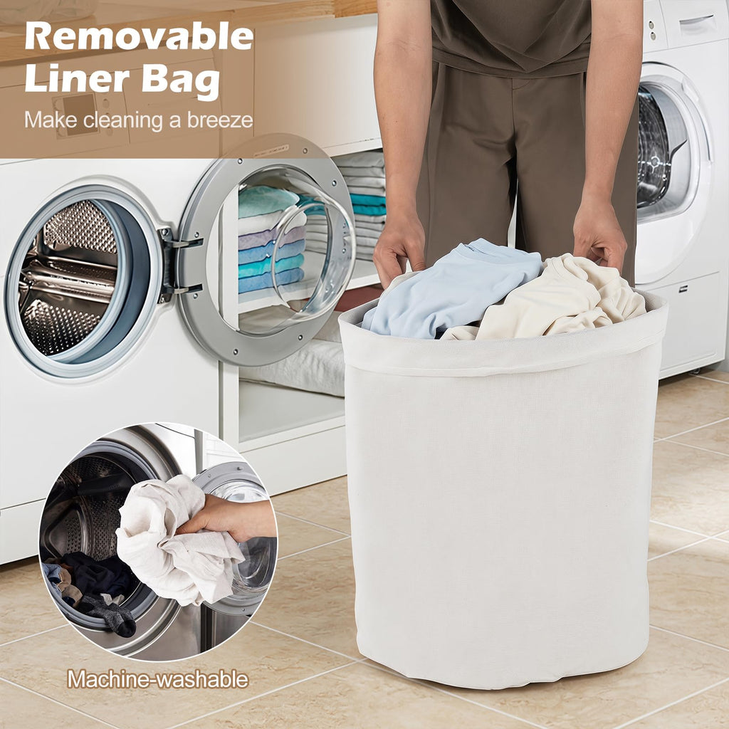 15 Gal Corner Laundry Hamper w/Lid, Removable Liner, Handle Taupe
