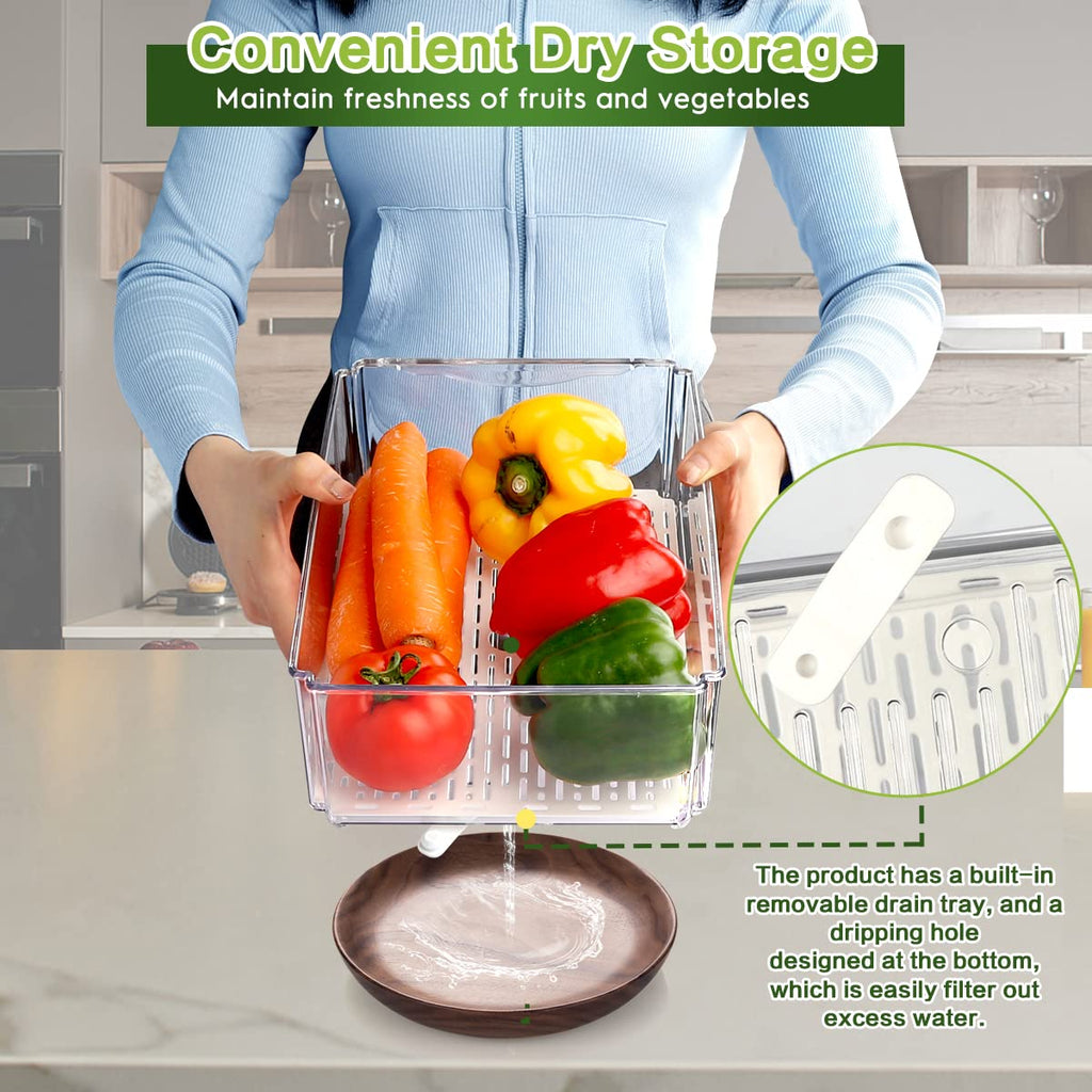 14 Pack Fridge Organizer Bins with Lids, Stackable Clear Storage