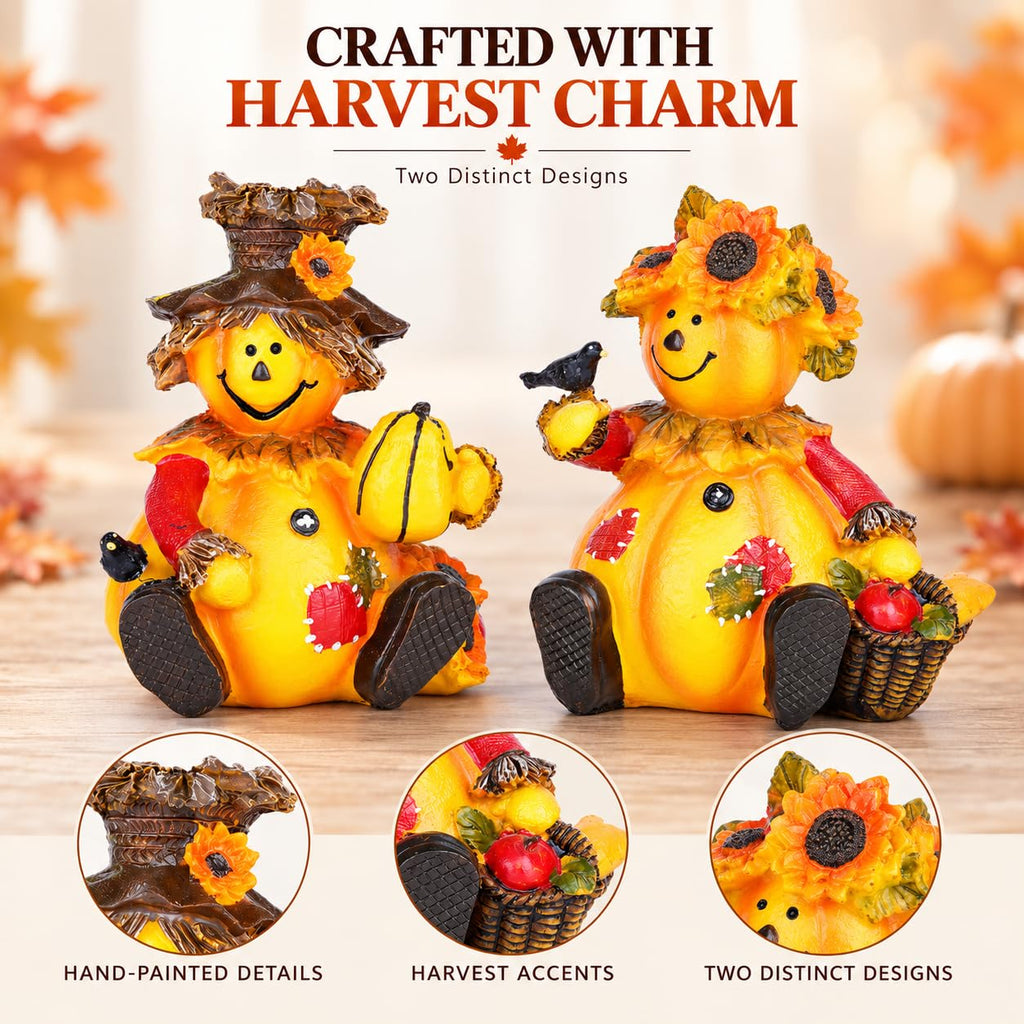 Harvest Pumpkin Figurines, Set of 2, Thanksgiving Fall Decor
