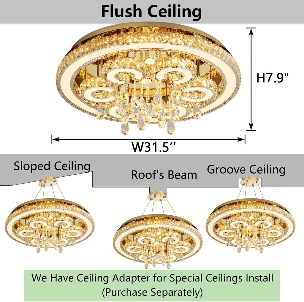 Modern Flush Mount Ceiling Chandeliers Dining Room LED Light Crystal Lights for Living Room Gold Sparkling