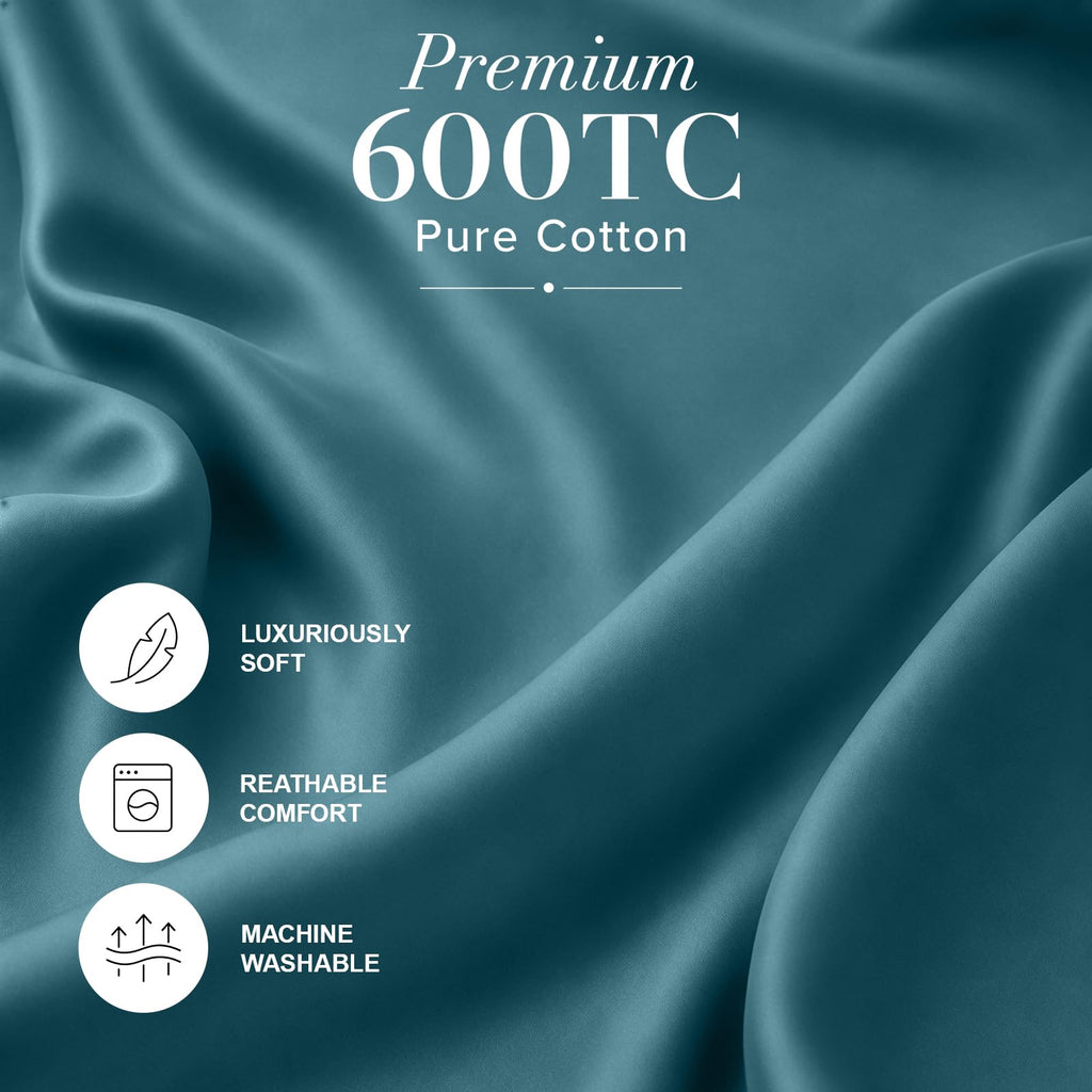 100% Cotton Twin Fitted Sheet Only, 600 Thread Count Sateen Soft Breathable Twin Size Fitted Bed Sheet Deep
