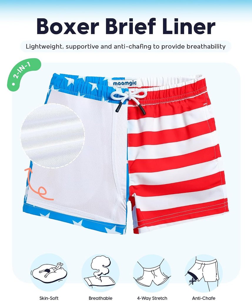 Boys Swim Trunks with Compression Liner Toddler Stretch Swim Shorts