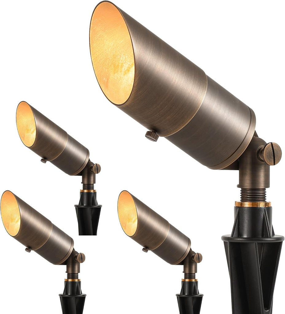 Solid Brass Low Voltage Landscape Lighting, 12V Heavy Duty Waterproof Landscape Spotlights, Adjustable Bronze