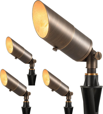 Solid Brass Low Voltage Landscape Lighting, 12V Heavy Duty Waterproof Landscape Spotlights, Adjustable Bronze