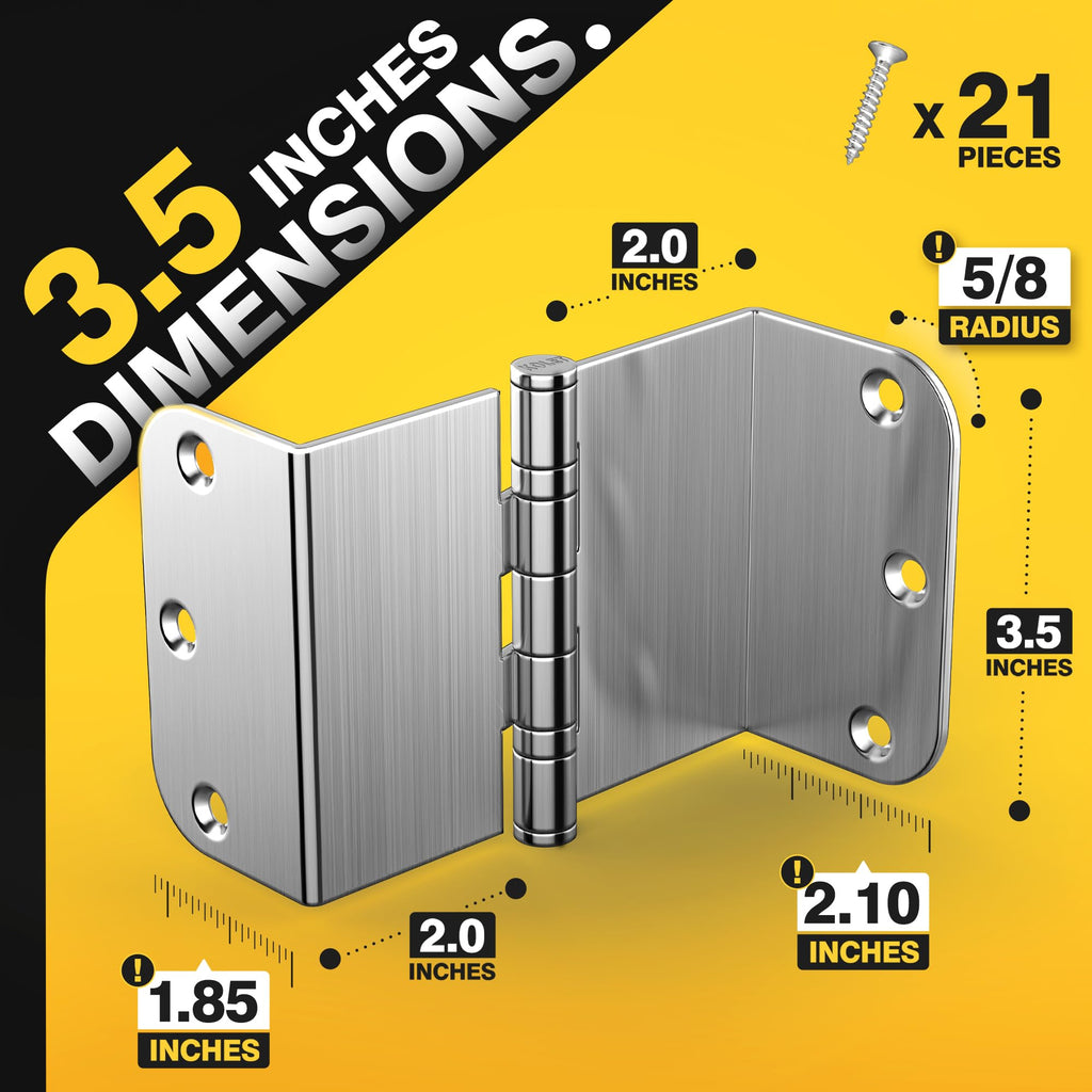 Offset Door Hinges, 3.5 Inches, 5/8" Radius, Brushed Nickel, 3 Packs
