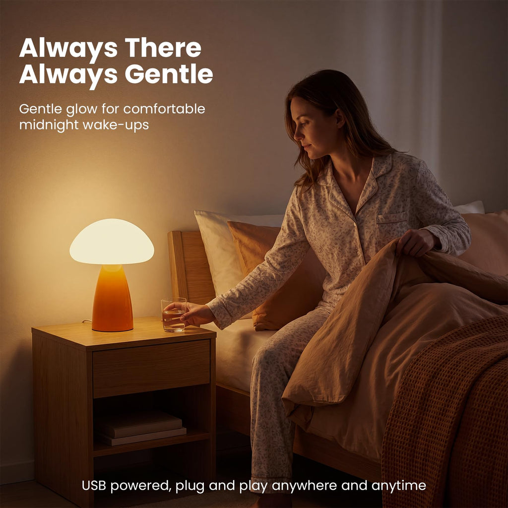 Mushroom Lamp, 3 Color Modes Stepless Dimmable Table Lamp, Retro Bedside Lamp, Nightstand, ABS Plastic Shade and