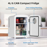 Compact Mini Fridge, 4L Capacity/6 Cans Portable Cooler and Warmer Compact Refrigerator, for Bedroom,Car,Office and