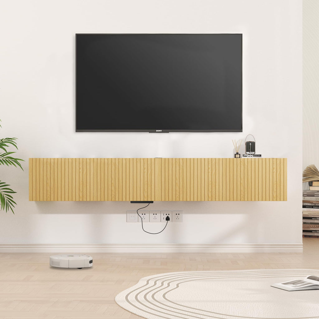 82" Floating TV Stand with LED Lights & Charging Station, Wall Mounted Entertainment Center for 75 80 inch TV, Modern
