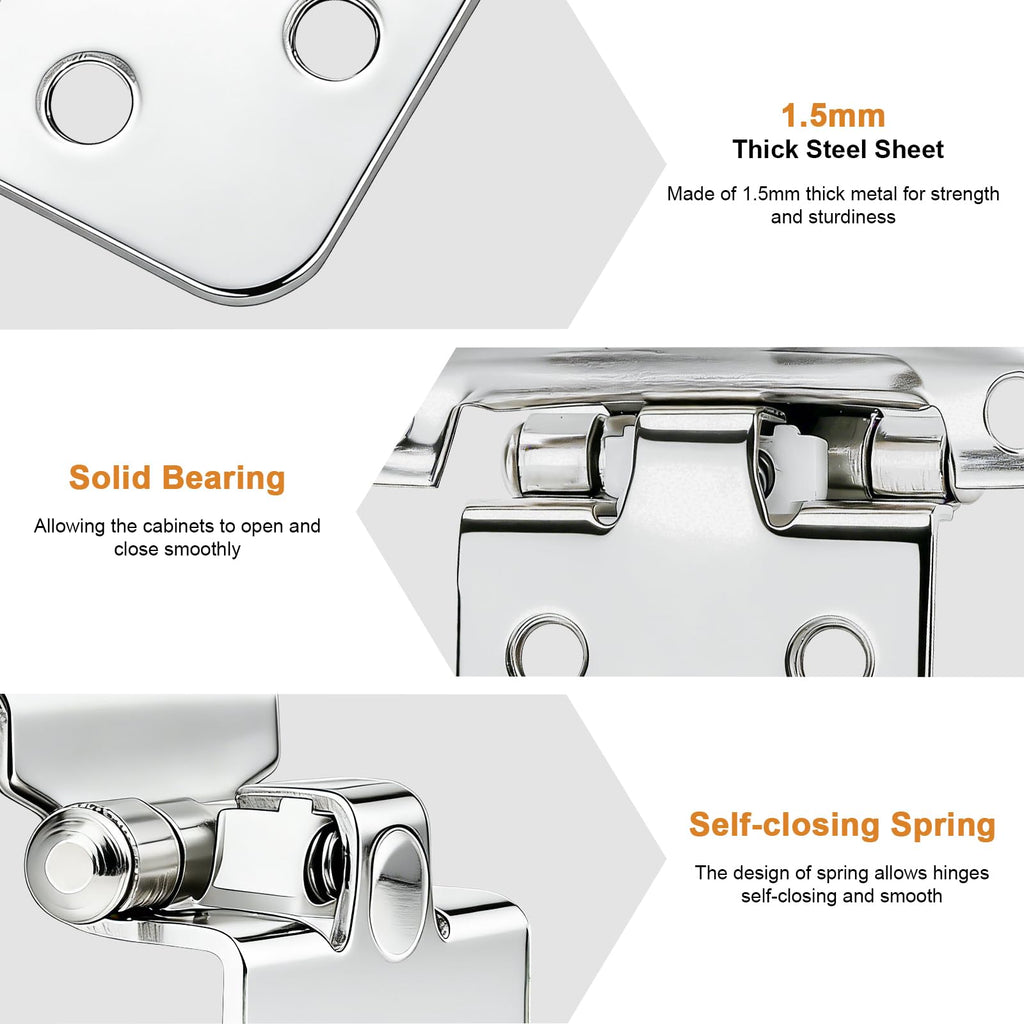 20 Pack (10 Pairs) Polished Chrome Cabinet Hinges, 1/2" Overlay (Variable) Hinges Cabinets, Decorative Self Closing