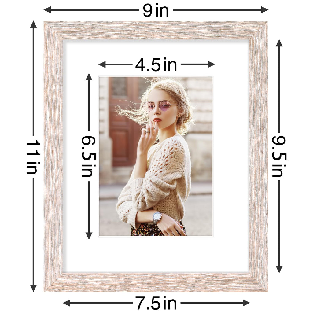 8x10 Picture Frames Set of 9, Shatter Resistant Plexiglass, Display 5x7 Pictures with Mat or 8x10 without Mat, Photo