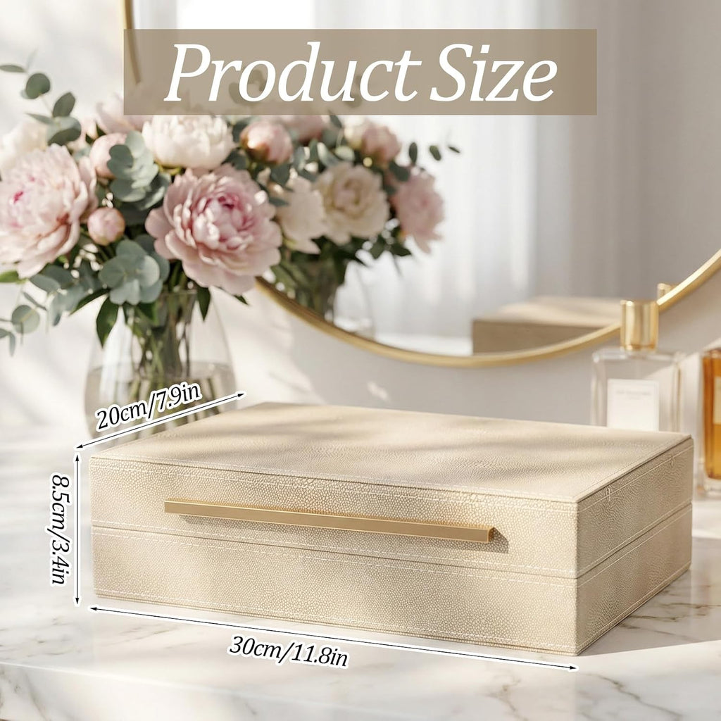 Decorative Boxes with Lids Ivory Shagreen Faux Leather Keepsake Box for Jewelry Organizer Modern Home Decor