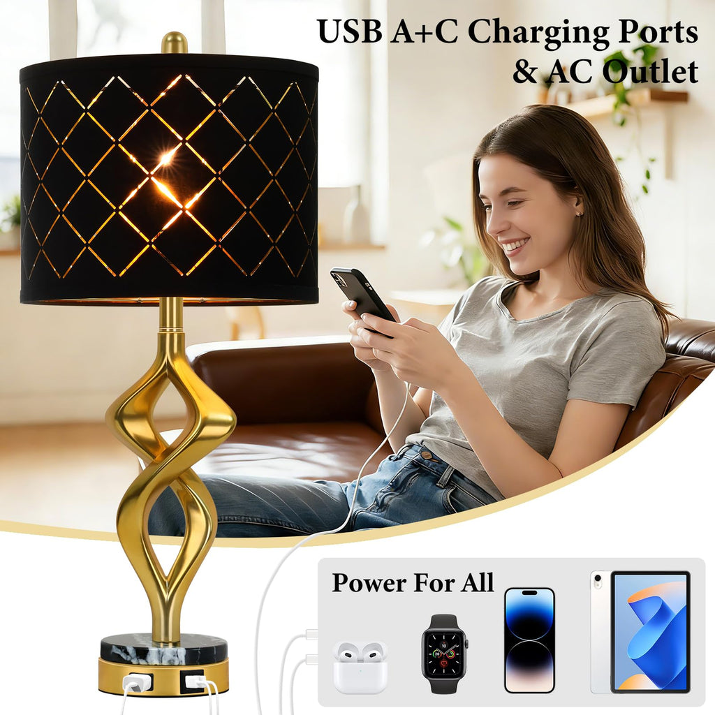 28.5" Gold Sculptural Table Lamps Set of 2 with USB & AC
