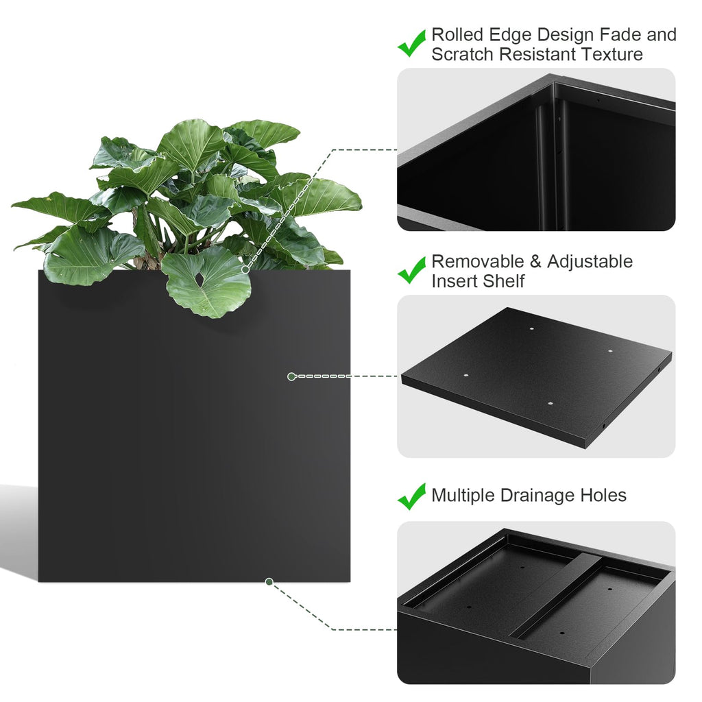 Metal Planter Box for Outdoor Plants 26" L x 26" W x 26", Heavy Duty Steel Large Square Planter Box with Removable