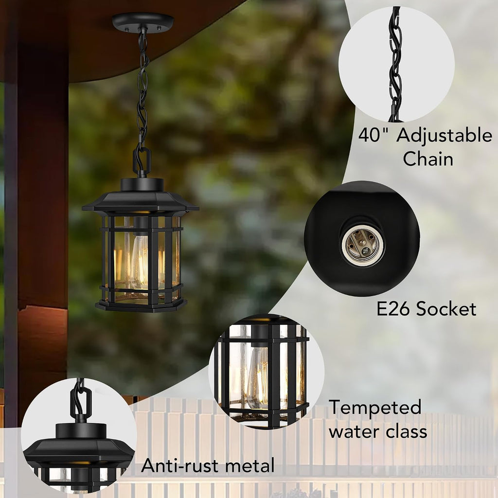 Outdoor Pendant Light Fixture, Exterior Hanging Lights, Hanging Lantern with Adjustable Chain