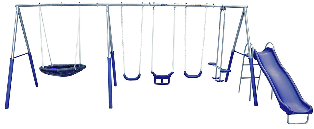 Fun Forever - 8 User Metal Swing Set for Backyard with Slide, 800lbs. Max