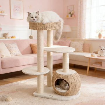 Modern Cat Tree, 39" Tall Cat Tree Tower for Cats, Cat Condo with Scratching Posts, Multi-Level Solid Wood Tower &