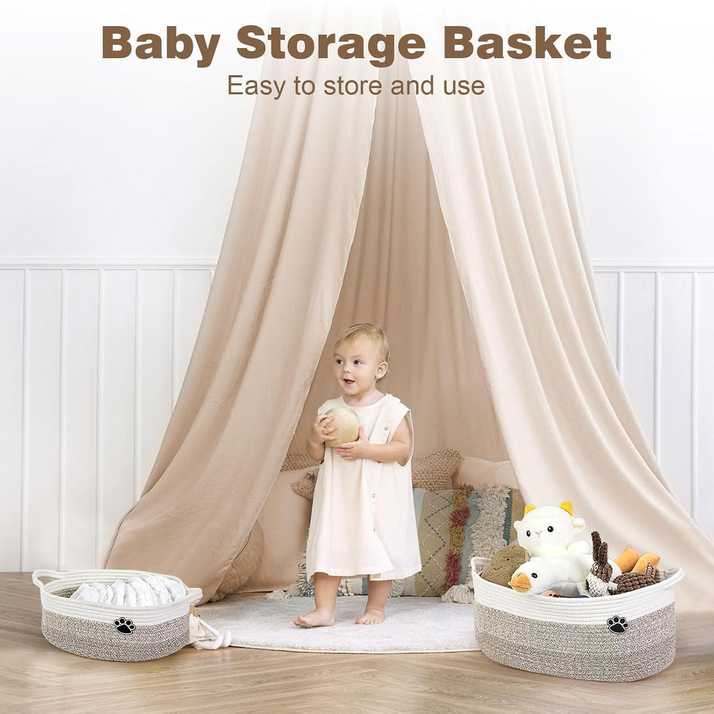 Dog Toy Basket, 30L Toy Box and Bin for Dog Cat Storage, 19.7" X 11" X 7.9" Large Woven Rope Basket for Blanket
