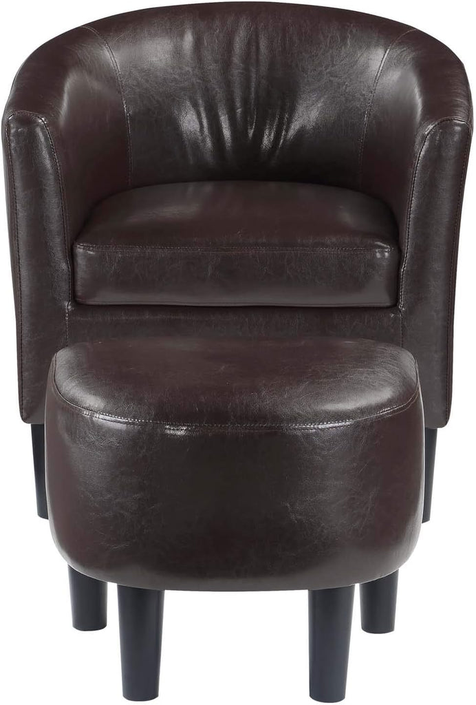 Take a Seat Churchill Accent Chair with Ottoman, Espresso Faux Leather