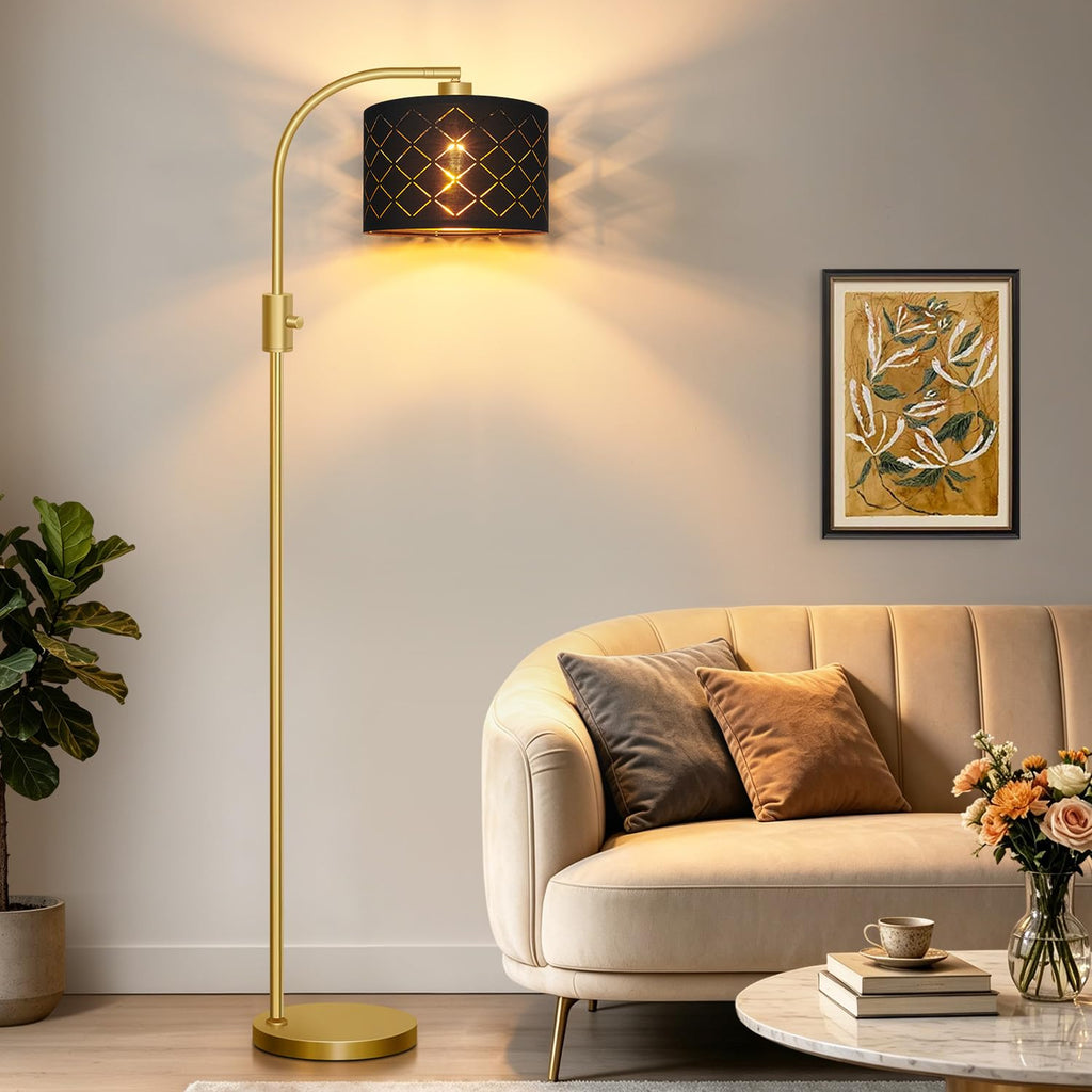 Dimmable Floor Lamp, 1200 Lumens LED Edison Bulb Included, Arc Gold Floor Lamps Modern Standing Lamp with Black Grid