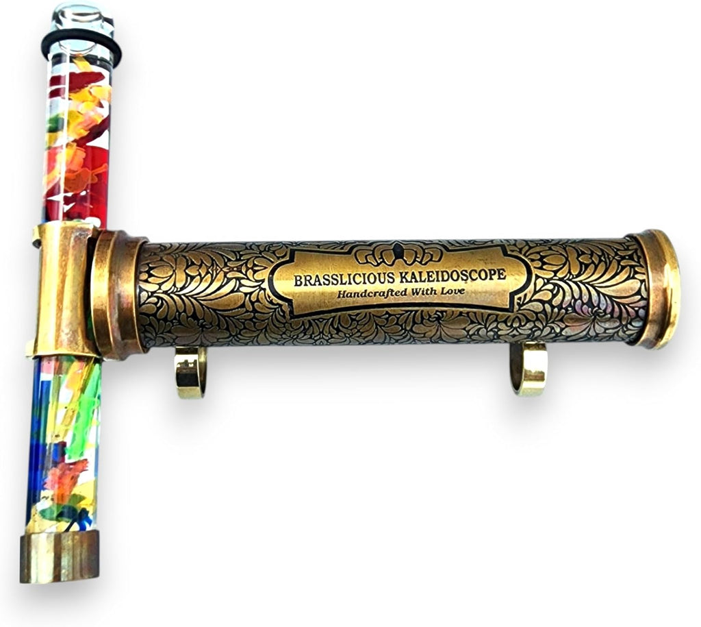 Handcrafted Brass Kaleidoscope with Rotating Colorful Oil Chamber - Vintage Design Optical Instrument for Adults