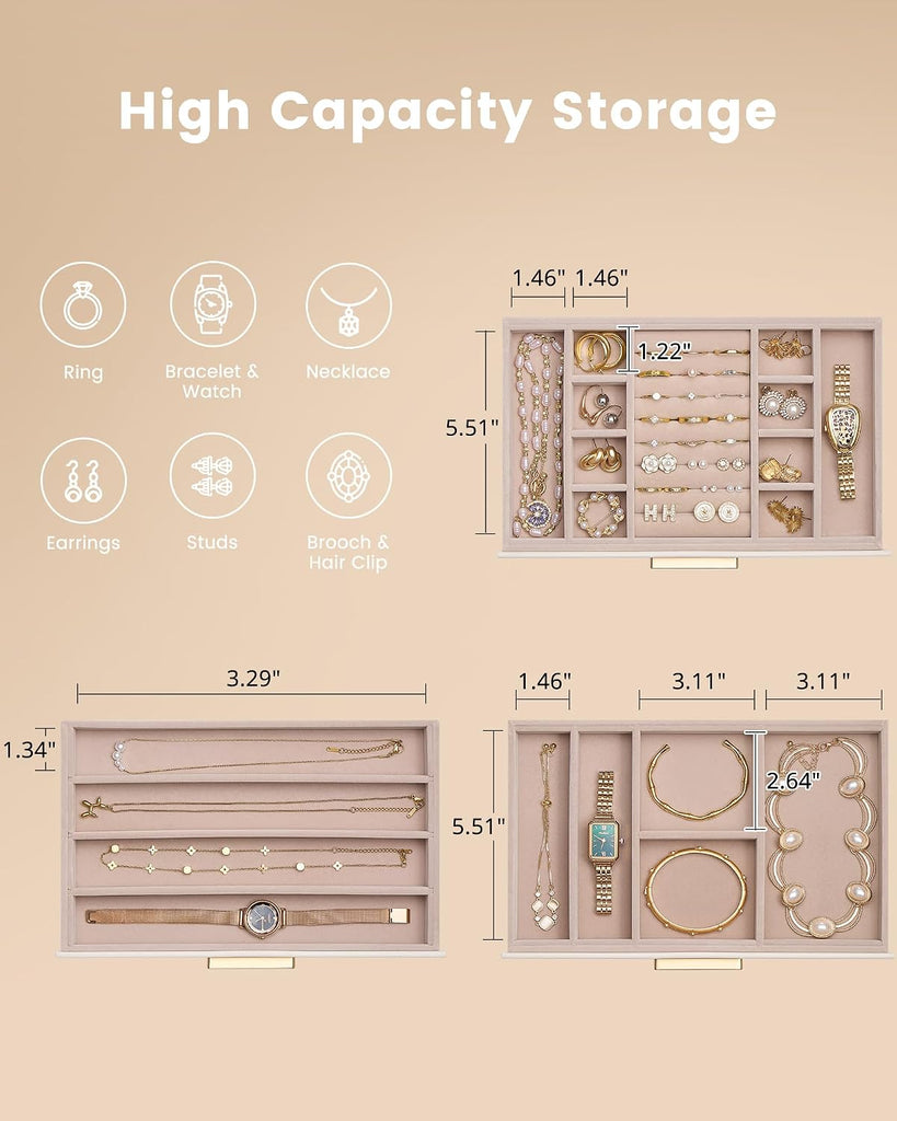 Jewelry Box Organizer, 3-Layer Jewelry Storage Case -Beige