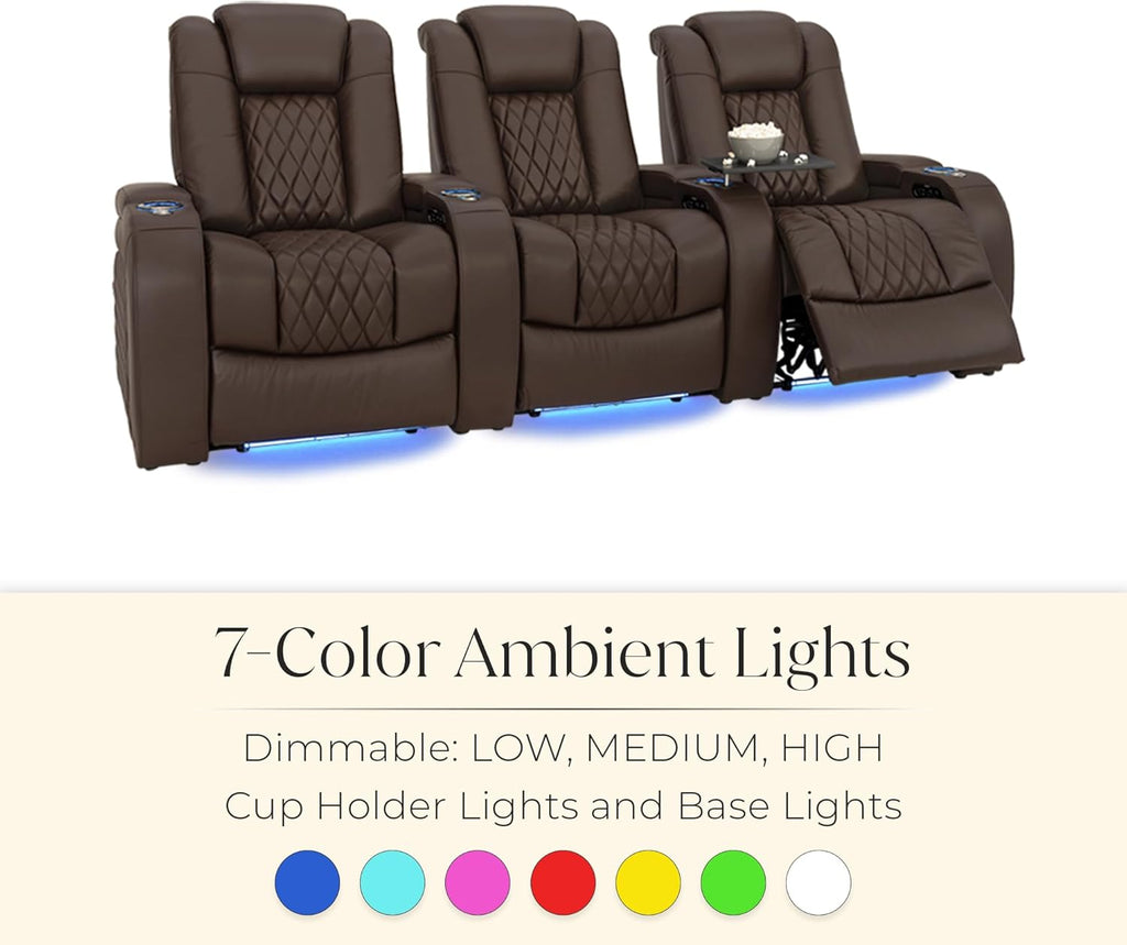 Diamante Zero-Gravity CoolZero Italian Leather Home Theater Seating, Power Headrest, Power Recline, Row of 2 Loveseat