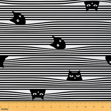 Cats Fabric by The Yard, Cartoon Wild Animals Black DIY Art Soft Polyester No Stretch Sewing Craft for DIY