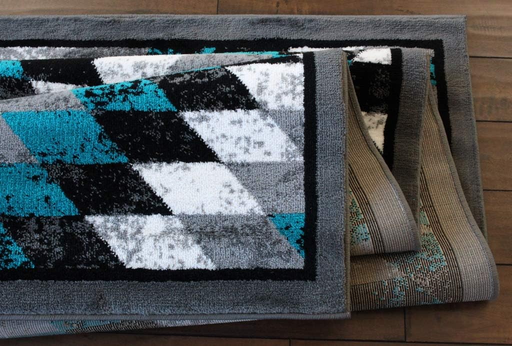Stephanie Collection Area Rug Southwest Native American Distressed Design 1106 Turquoise Grey White Black (8 Feet X