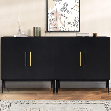 Set of 2 Black Storage Cabinet with Doors, Modern Accent Cabinet, Free Standing Cabinet with Adjustable Shelf, Wooden