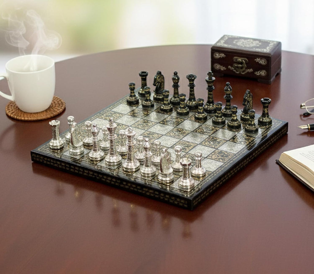 Brass Chess Board Game Set with 100% Brass Chess Pieces Chessmen Coins (12" x 12" Inches)