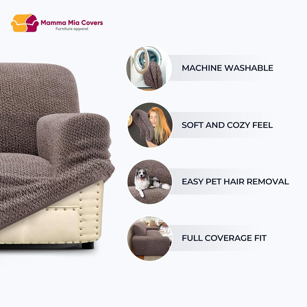 Sofa Slipcover - Stretch Couch Cover - Stylish Cushion Sofa Cover - Soft Fabric Slip Cover - 1-Piece Form Fit