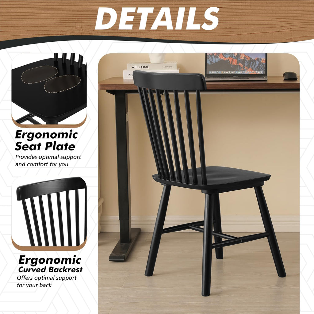 Windsor Dining Chair Set of 4, Spindle Back Wooden Chairs, Farmhouse Country Wooden Dining Chairs for Dining Living