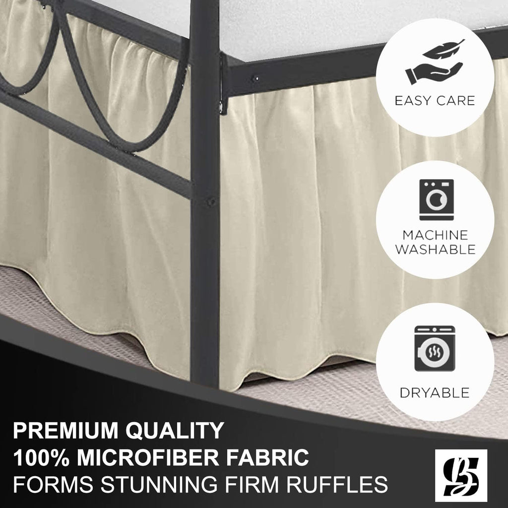 Queen Ruffled Bed Skirt, Split Corners, 18" Drop, Ivory | Dust Ruffle Bed Skirt with Platform, 3-Sided Coverage, 100%