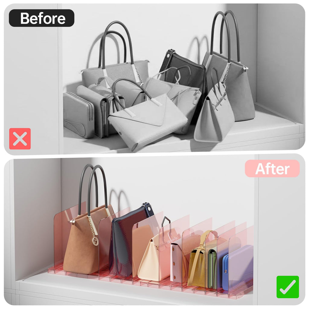 4 Pack Purse Organizer for Closet, Stackable Storage Shelf, Pink