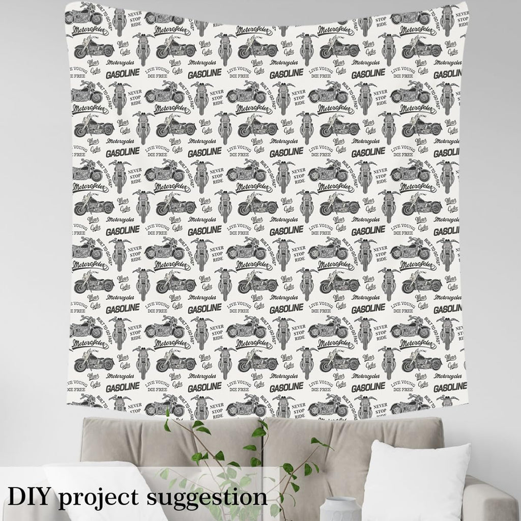 Motocross Fabric By The Yard, Extreme Sports Theme Dirt Bike Upholstery Fabric for Chairs, Retro Motorbike Motorcycle