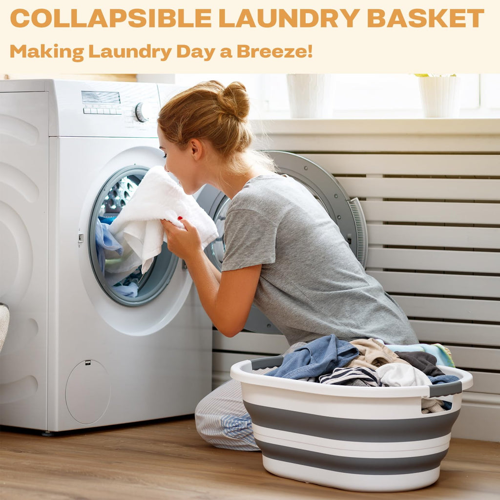 30L (8Gallon) Collapsible Laundry Basket Plastic (Gray, 2 Pack)