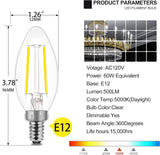 LED E12 Candelabra Bulb B10 B11, Daylight 5000K, 60 Watt Equivalent Chandelier LED Edison Type B Light Bulb