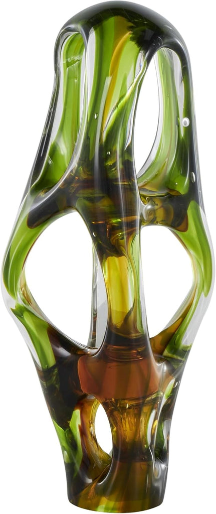 79 Glass Abstract Decorative Sculpture Ombre Cutout Home Decor Statue with Amber Accents, Accent Figurine 6" x 5" x