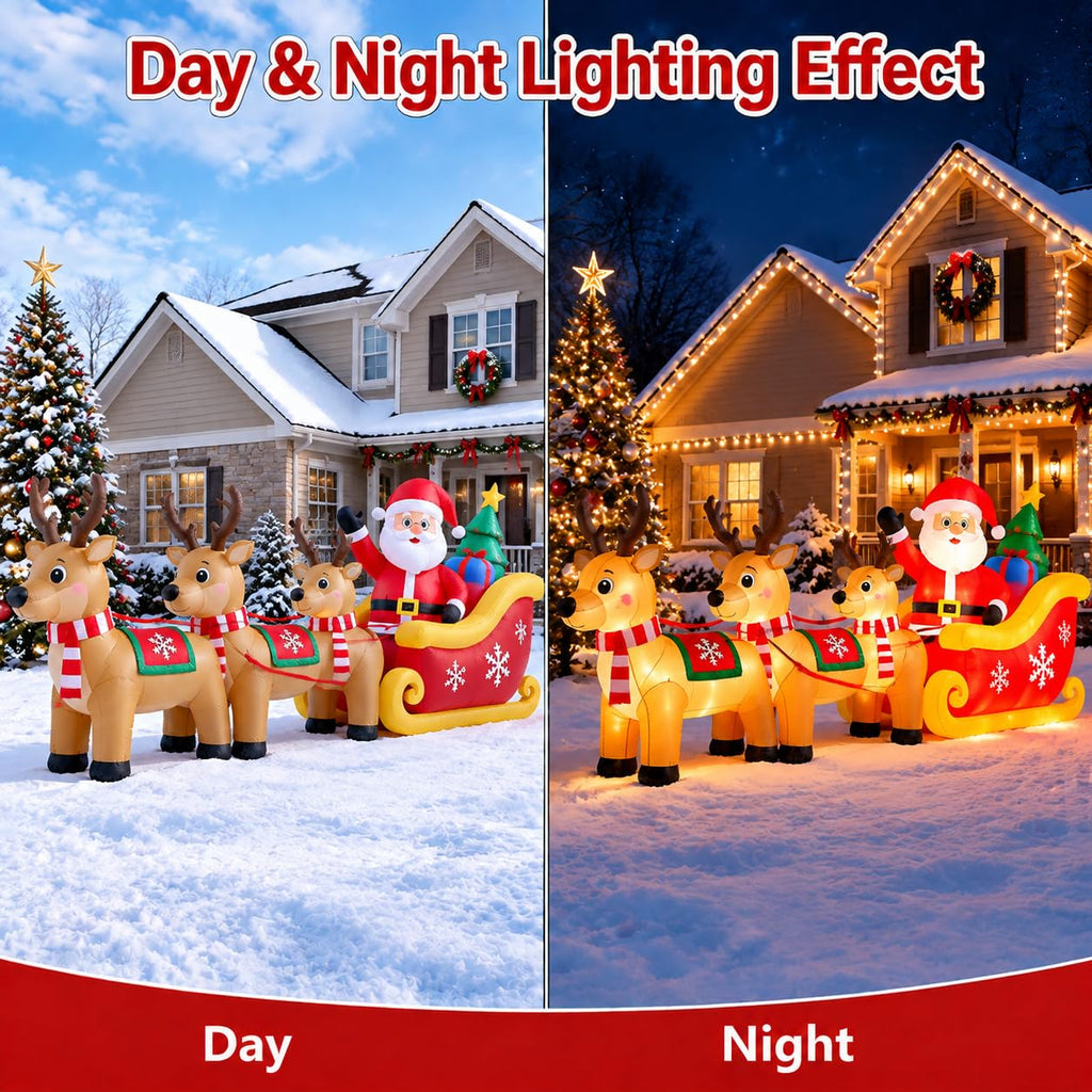 13FT Christmas Inflatable Santa Sleigh & 3 Reindeer with LED Lights
