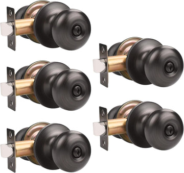 5 Pack Oil Rubbed Bronze Door Knobs Privacy Interior Door Knob with Lock Bedroom Bathroom Door Knobs Interior Door
