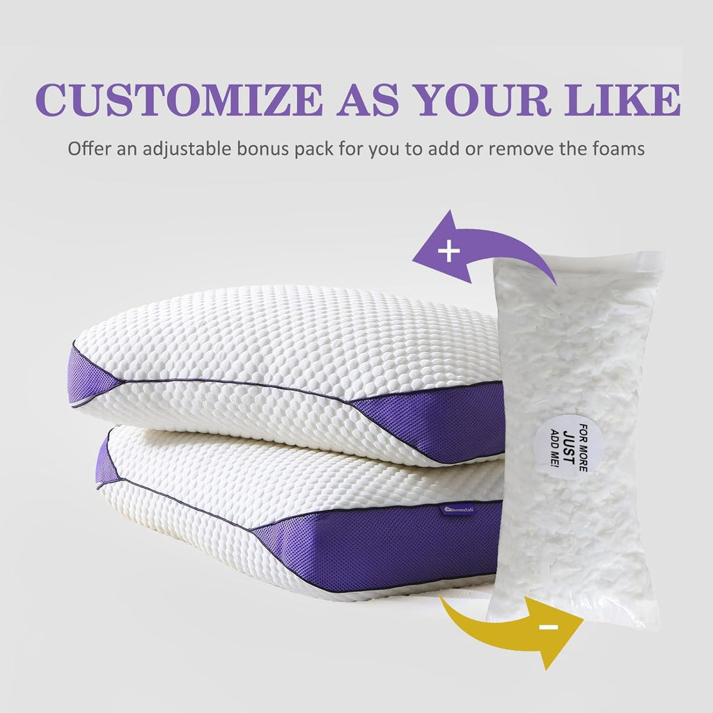 Cooling Adjustable Shredded Memory Foam Pillow, King 20x34, 1 Pack | Adjust the loft for side, back or stomach