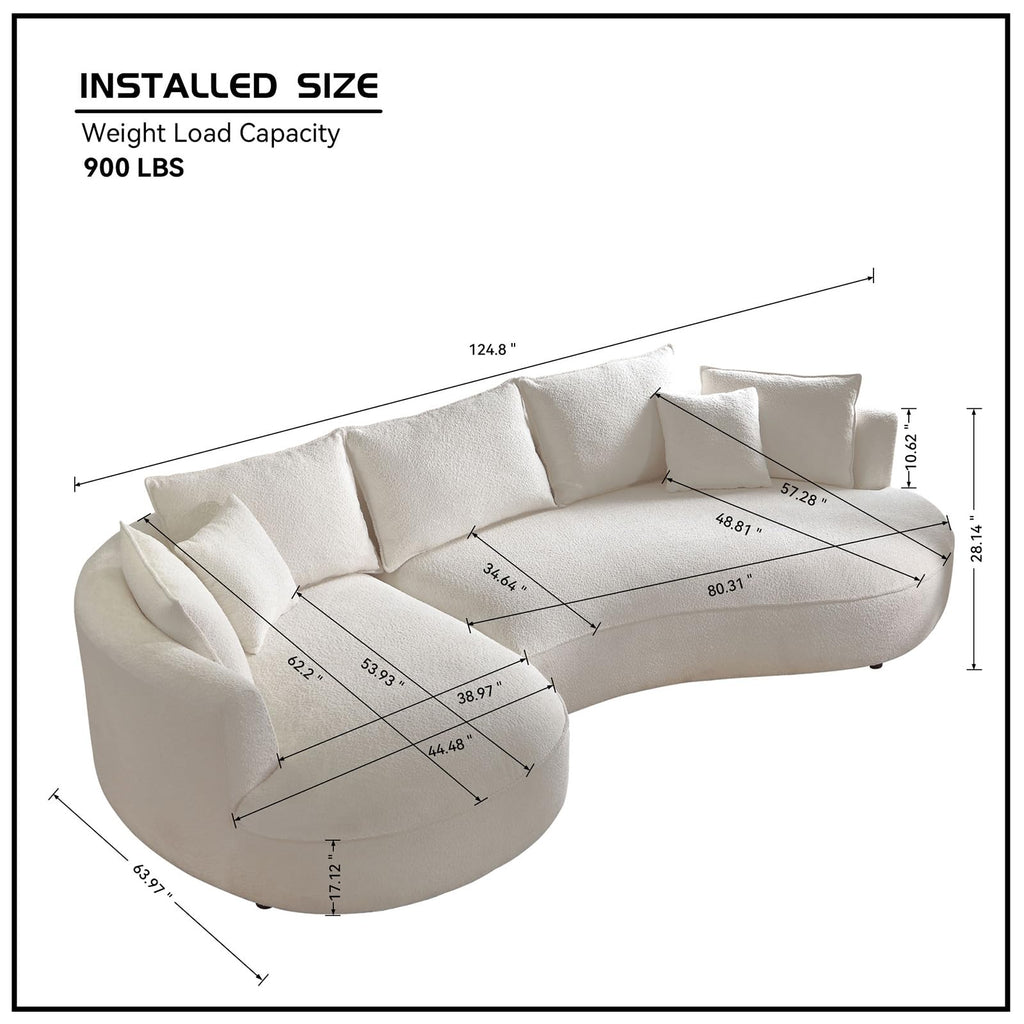 Oversized Curved Sectional Sofa, 125", 5-Seater, Upholstered, Boucle, Cloud