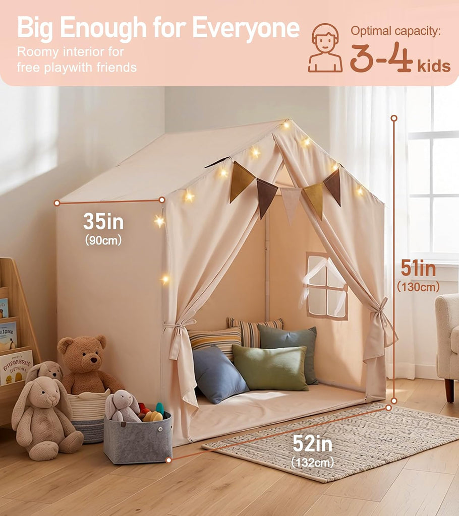 Kids Play Tent with Star Lights & 2 Windows, Large Reading Nook & Playhouse for Indoor & Outdoor Use, Play Tent