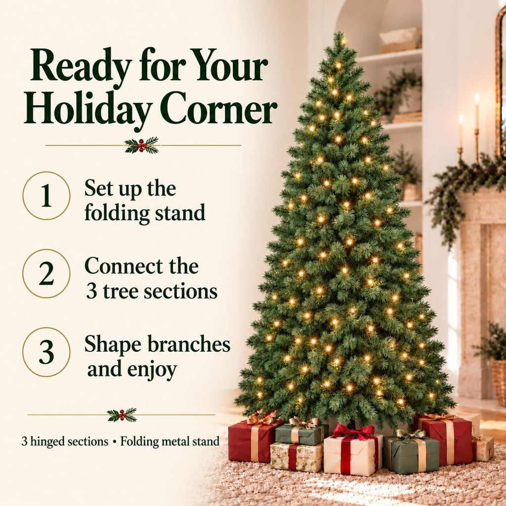 7ft Pre-Lit Artificial Christmas Tree with Warm White Lights